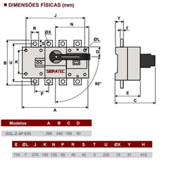 Chave Seccionadora Rotativa SGL-Z-4P 630A L/D Tetrapolar - Eletrotécnica Vera Cruz