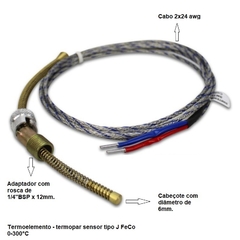 Termoelemento Tipo J 0-300oC Cabeçote 6mm 2 fios 3 metros - comprar online