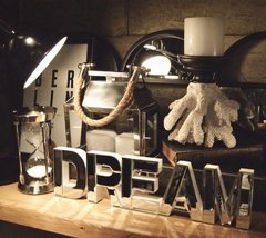 PALABRA DECORATIVA EN ESPEJO + MADERA - MEDIDAS 40X10 cm. - DISEÑO "DREAM"