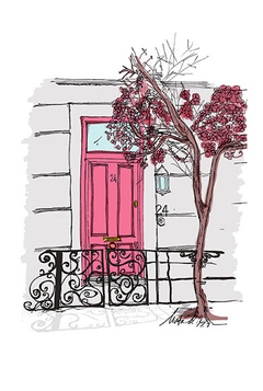 ilustracion puerta rosa londres