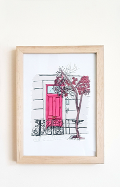 ilustracion puerta rosa