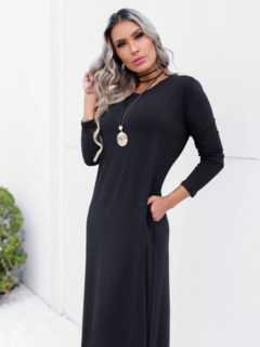 vestido manga longa preto 