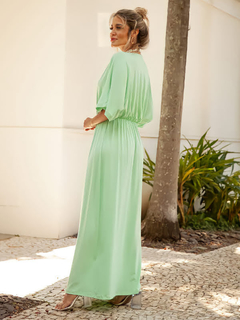 vestido longo manga morcego verde lima 