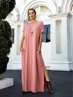 vestido longo rosa