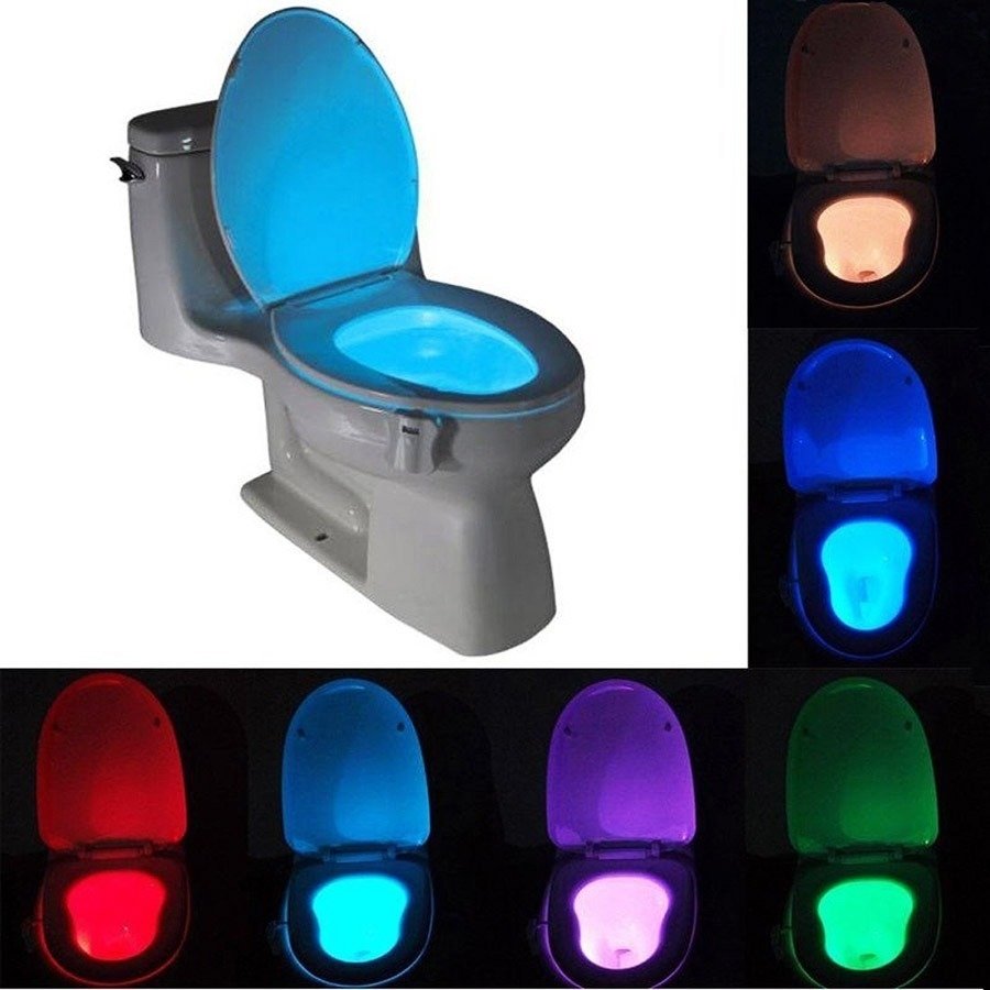 Sensor de movimiento de luz de inodoro, paquete de 2 luces LED de 8  colores, luz nocturna LED, sensor de movimiento para baño, baño, baño,  regalo