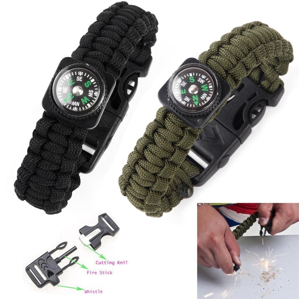 Pulsera Supervivencia Pedernal Brujula Silbato Paracord 5en1