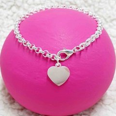 PULSERA ROLO 4MM DIJE CORAZÓN ACERO BLANCO