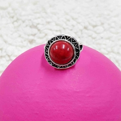 ANILLO PIEDRA ROJA FANTASIA BAÑO BLANCO R10