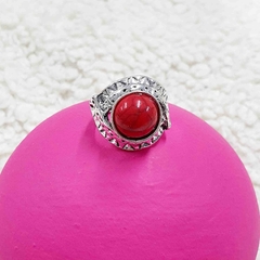 ANILLO PIEDRA ROJA FANTASIA BAÑO BLANCO R11