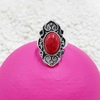 ANILLO PIEDRA ROJA FANTASIA BAÑO BLANCO R6