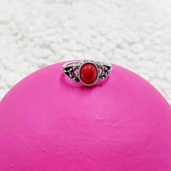 ANILLO PIEDRA ROJA FANTASIA BAÑO BLANCO R5