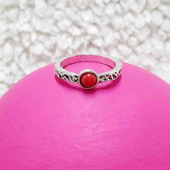 ANILLO PIEDRA ROJA FANTASIA BAÑO BLANCO R13