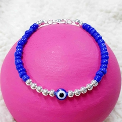 PULSERA MOSTACILLA PROTECCION AZUL ACERO BLANCO