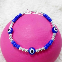 PULSERA MOSTACILLA TRIPLE PROTECCION AZUL ACERO BLANCO