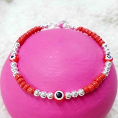 PULSERA MOSTACILLA TRIPLE PROTECCION ROJA ACERO BLANCO