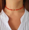 CHOKER OJO MOSTACILLAS ROJAS HILO ACERO DORADO