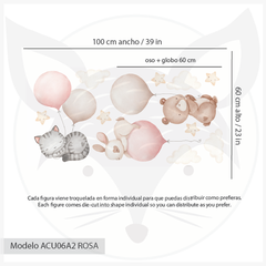 Modelo ACU06 Rosa Baby animal ballons - Animalitos en globos - Little Dreamer Deco - vinilos decorativos infantiles