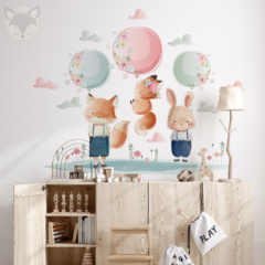 Modelo ACU20 Woodland Friends with Balloons – Adorable Fox, Bunny & Squirrel Wall Decal