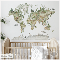 Modelo DD08 - Mapa planisferio mundo acuarela con animales - comprar online