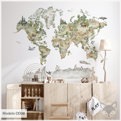 Imagen de Modelo DD08 - Mapa planisferio mundo acuarela con animales