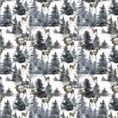 Modelo EW.ANI.26 ciervos en bosque de pinos acuarela azul - Little Dreamer Deco - vinilos decorativos infantiles