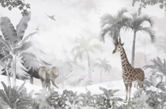 Modelo MUI69 Jungla de grises esfumados con elefante y jirafa - comprar online