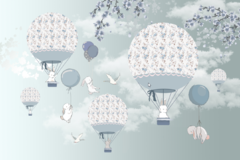 Modelo MUI62 Conejos volando en globos shabby tonos azules - Little Dreamer Deco - vinilos decorativos infantiles