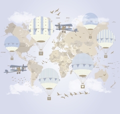 Modelo MUI07 Mapamundis Shabby Celeste con globos y paises en español - comprar online