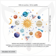 Modelo ACU39 Sistema solar planetas luna estrellas acuarela - tienda online