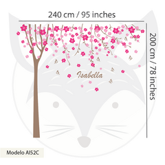 Vinilo decorativo árbol de cerezo con nombre personalizado, adhesivo pared flores rosas - Cherry Blossom Personalized Wall Decal- Modelo AI52 en internet