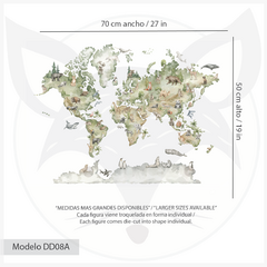 Modelo DD08 - Mapa planisferio mundo acuarela con animales