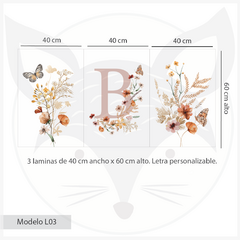 Laminas L03 Flower name boho - 3 laminas de 40x60 cm - Letra a eleccion en internet