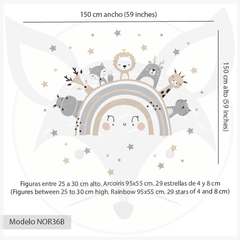 Modelo NOR36 Arcoiris nordico con animales y estrellas beige y gris - comprar online