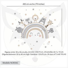 Modelo NOR36 Arcoiris nordico con animales y estrellas beige y gris