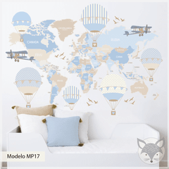 Modelo MP17 Globos shabby celeste con países