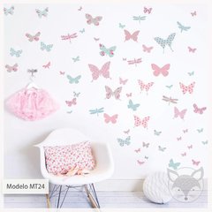 MT24 - Mariposas Shabby Rosa Celeste y Gris - Little Dreamer Deco - vinilos decorativos infantiles