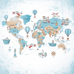 Modelo MUI14 Mapa azul y beige con transporte y paises en español en internet