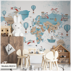 Modelo MUI14 Mapa azul y beige con transporte y paises en español - comprar online