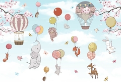 Modelo MUI20 Cielo con borde floral y globos con animales - Little Dreamer Deco - vinilos decorativos infantiles