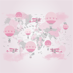 Modelo MUI21 Mapa gris y rosa con koalas y paises en español - Little Dreamer Deco - vinilos decorativos infantiles