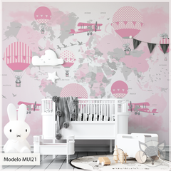 Modelo MUI21 Mapa gris y rosa con koalas y paises en español