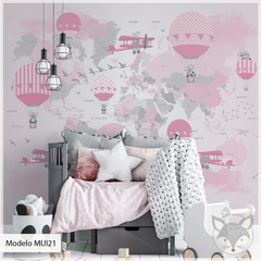 Modelo MUI21 Mapa gris y rosa con koalas y paises en español - comprar online