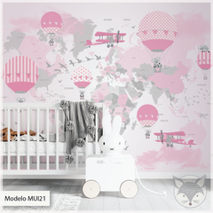 Modelo MUI21 Mapa gris y rosa con koalas y paises en español en internet