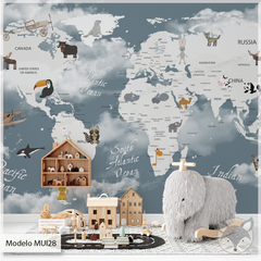 Modelo MUI28 Mapamundis blanco, fondo azul, países en ingles - comprar online