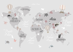 Modelo MUI36 Mapa continentes vintage gris y rosado - comprar online