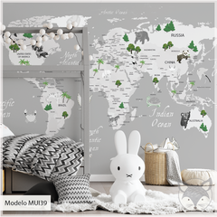 Modelo MUI39 Mapamundis gris países en ingles