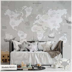 Modelo MUI53 Mapamundis continentes gris con barcos - comprar online