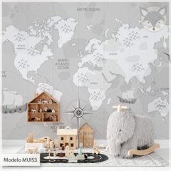 Modelo MUI53 Mapamundis continentes gris con barcos