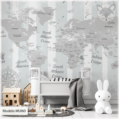 Modelo MUI60 Mapamundis ingles gris fondo rayas verticales - comprar online