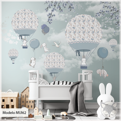 Modelo MUI62 Conejos volando en globos shabby tonos azules